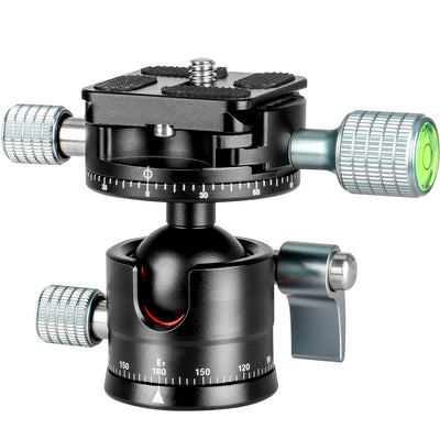 Low-Profile Tripod Ball Head, 360 Degrees Double Panoramic Head Aluminum Alloy Ball Head with 1/4